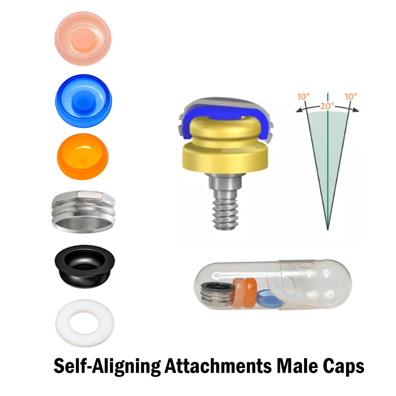 US Dental Locator Abutment Overdenture Retention Male Caps Inserts Metal Housing