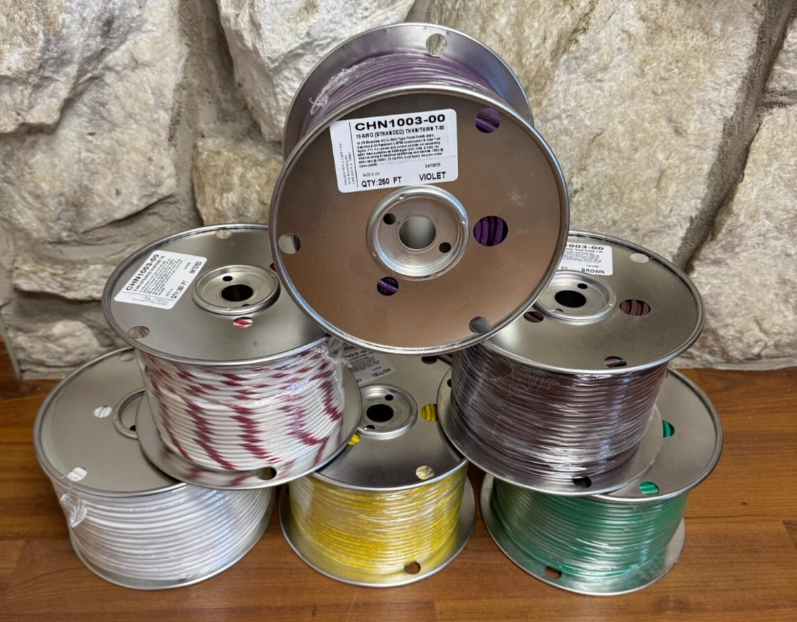 250 FT THHN/THWN WIRE- 10 AWG STR 600 V —8 COLORS AVAILABLE