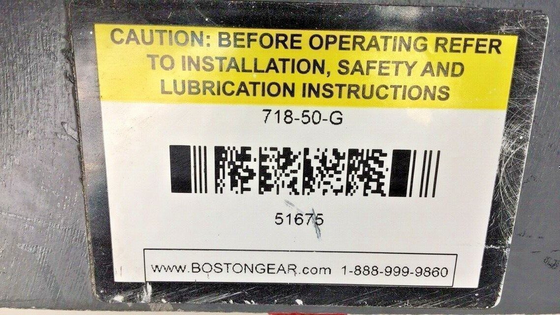 Boston 718-50-G Gear Reducer Ratio 50:1 Input 0.44hp Output 573Lb 71850G