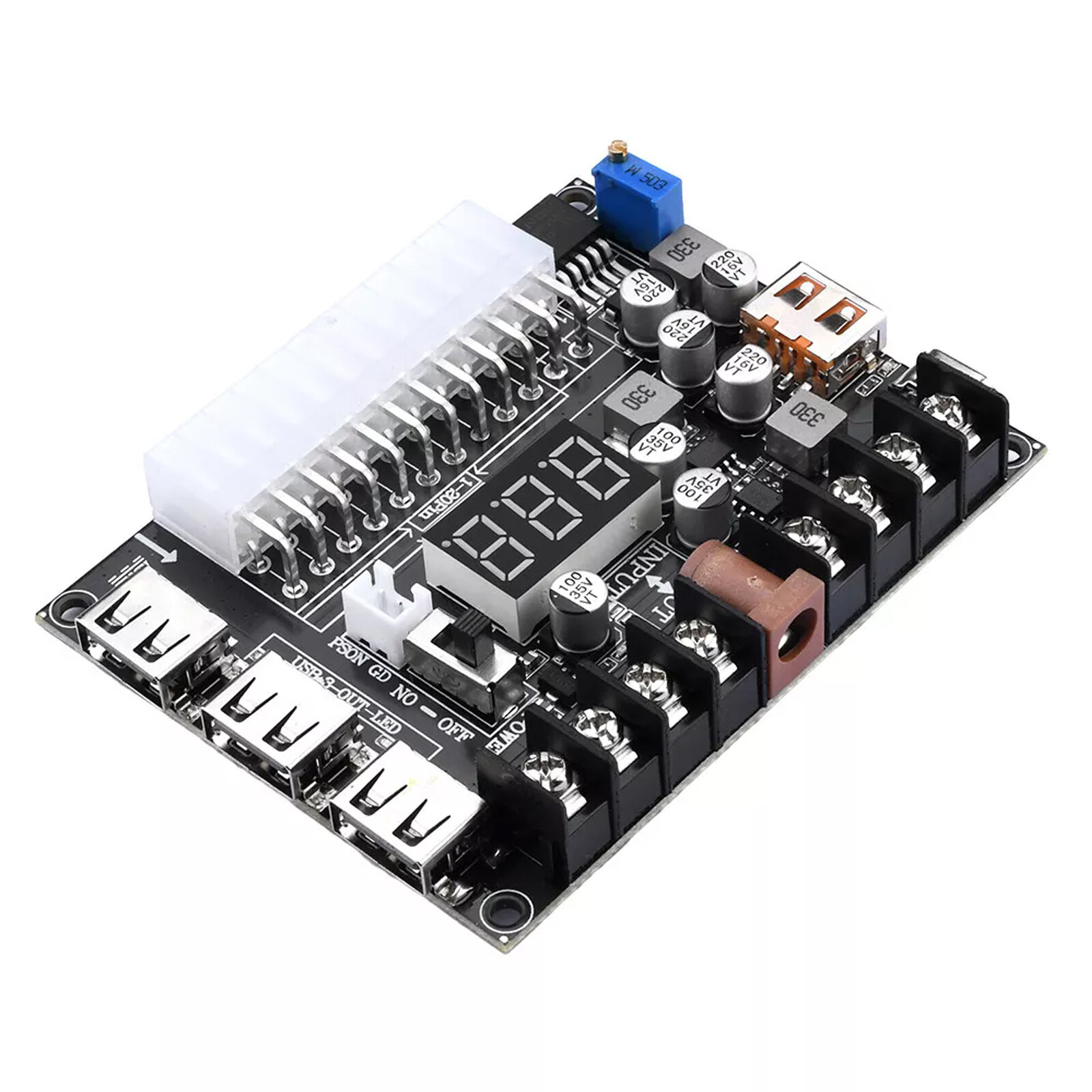 20/24Pin ATX Power Supply Breakout Board Adjustable Voltage Module / Case NEW