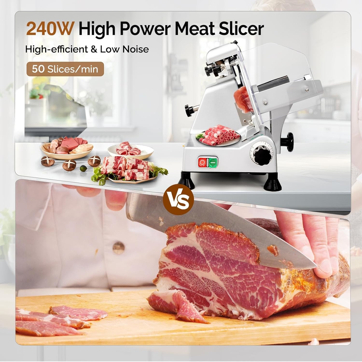 ROVSUN Commercial Electric Meat Slicer Machine, 10″ Food Cutter Deli Cheese 240W