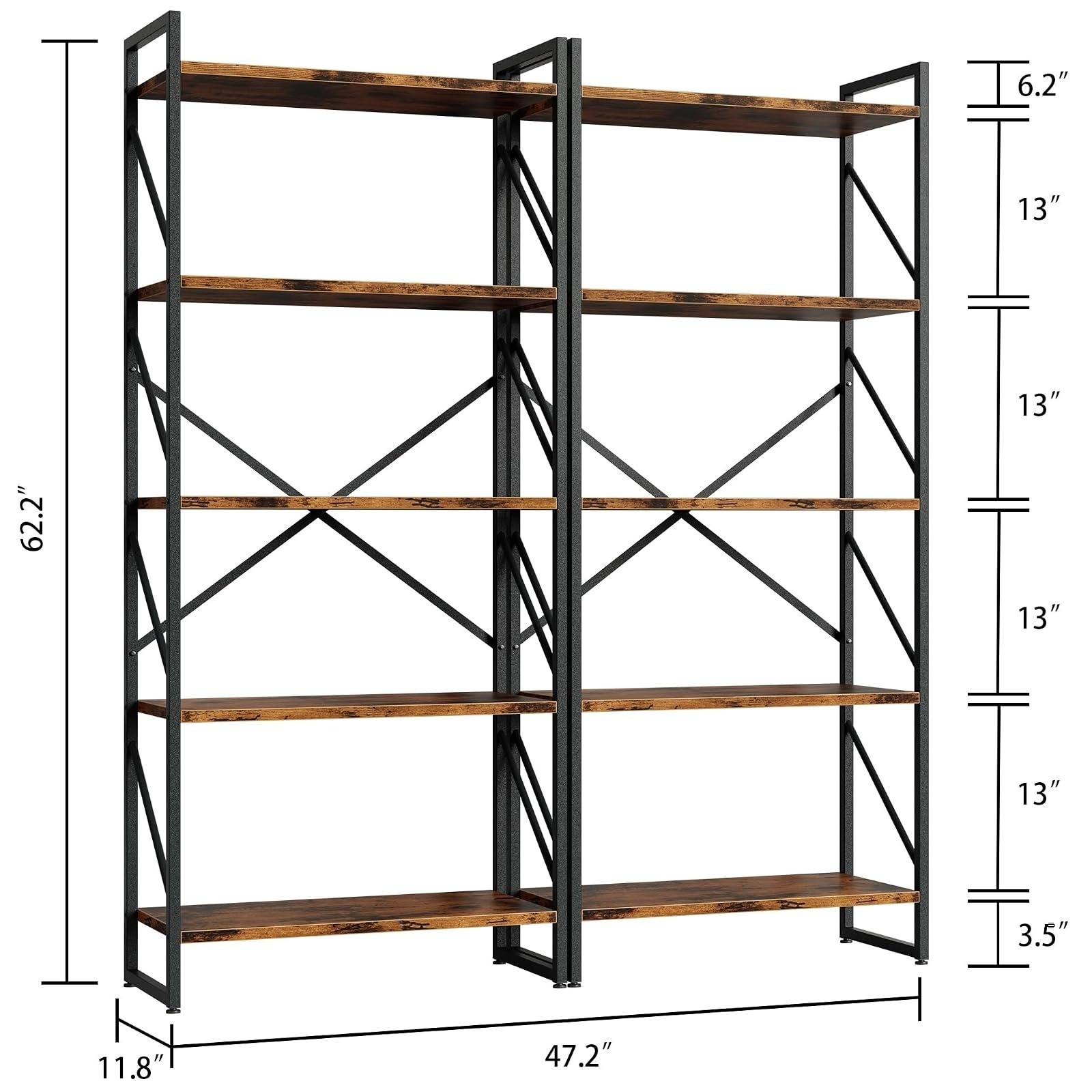 Shintenchi 5 Tier Bookshelf – Modern Industrial Bookcase for Home & Office