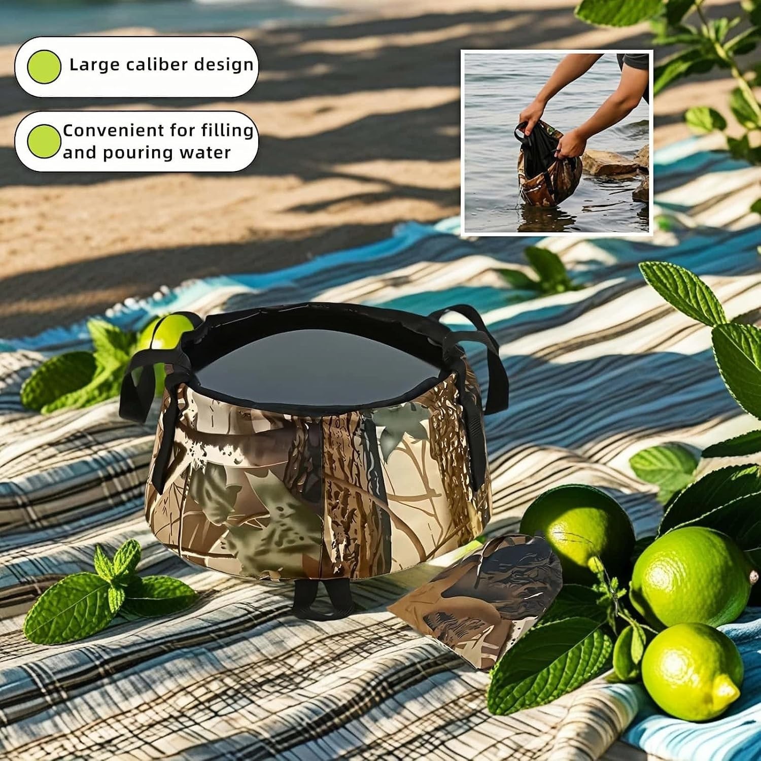 Multi-Use Foldable Sink Basin – Lightweight Camouflage Bucket for Outdoor Fun
