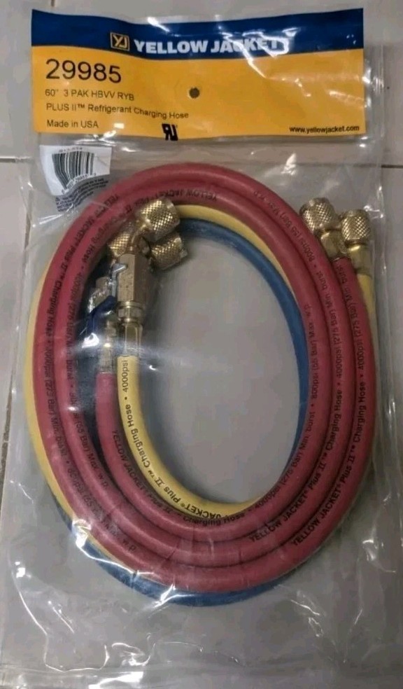 NEW Yellow Jacket 29985 60″ 3 Pak HBVV RYB Plus II Refrigerant Charging Hose