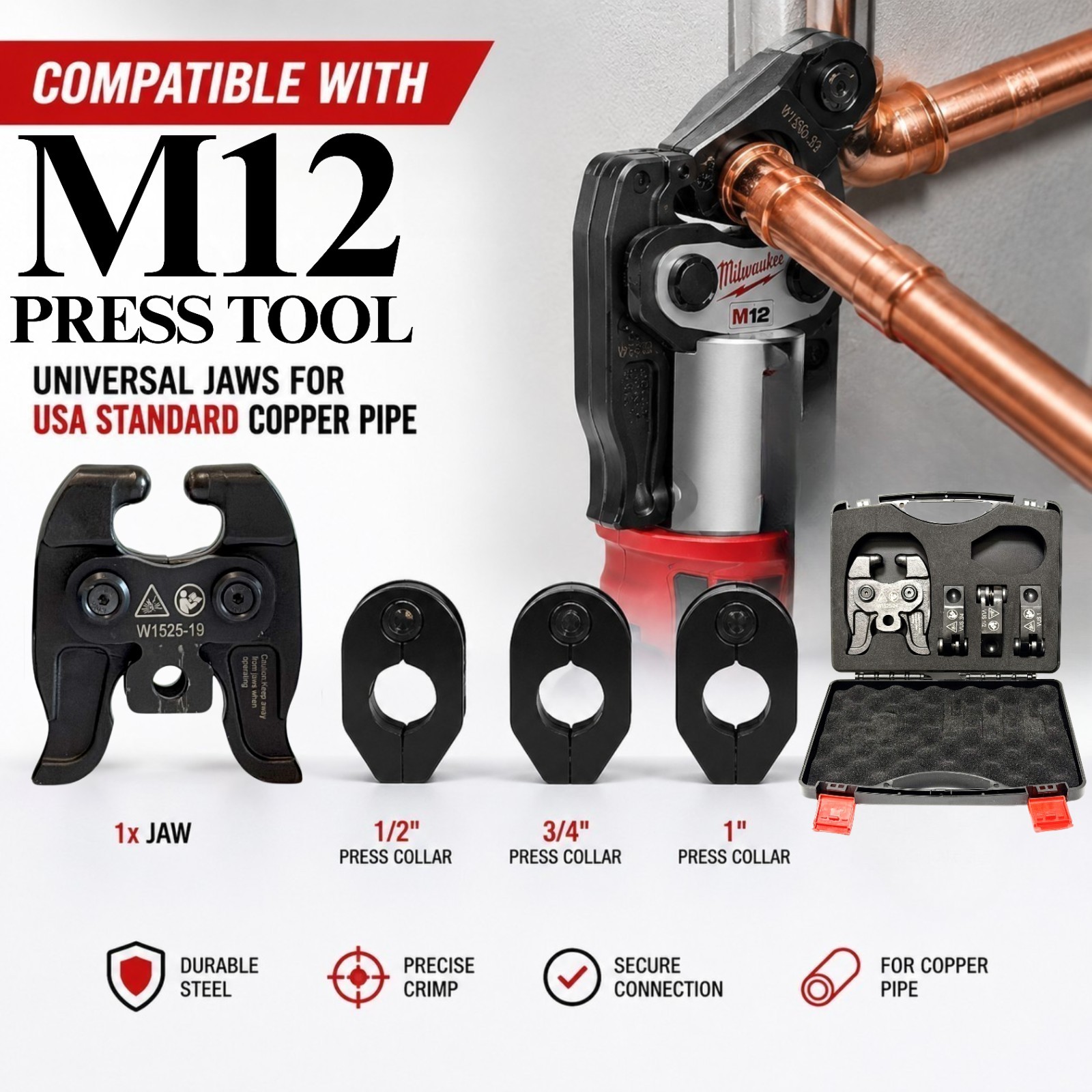 Rotatable Jaw For Milwaukee 2473 M12 Press Ring 1/2″ 3/4″ 1″