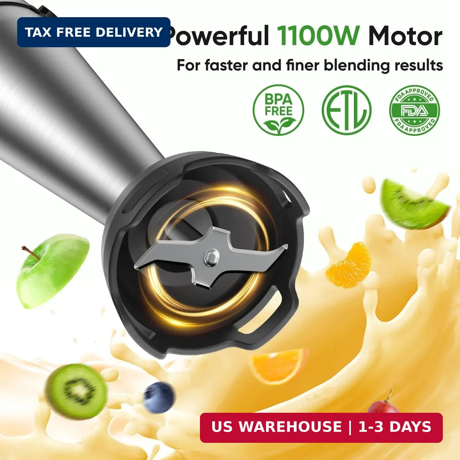 Immersion Blender Handheld 1100W 3 in 1 Corded Stick Hand Blenders for Kitchen w