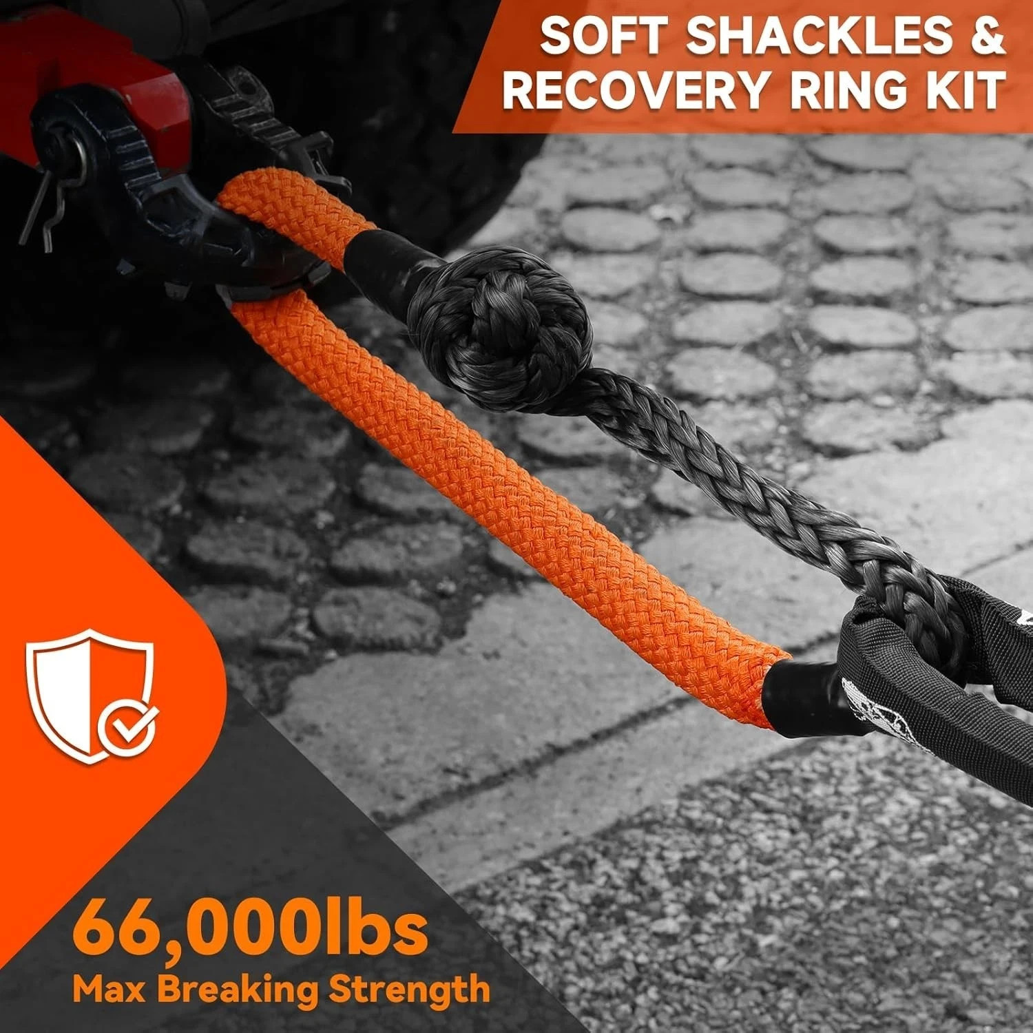 Large Synthetic Soft Shackle 1 Inch X 36 Inch Rope Shackle Recovery Kit (66000 L