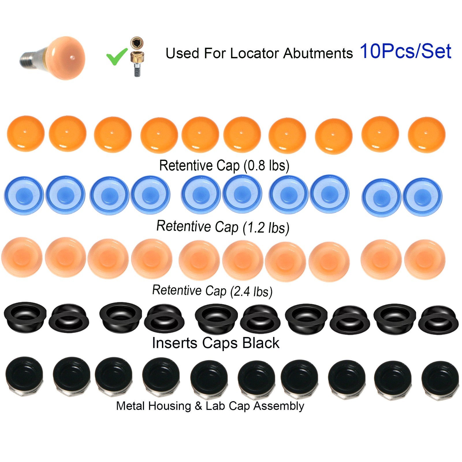 10Pcs US Dental attachment Zest Locator system standard Male Cap Inserts fit for