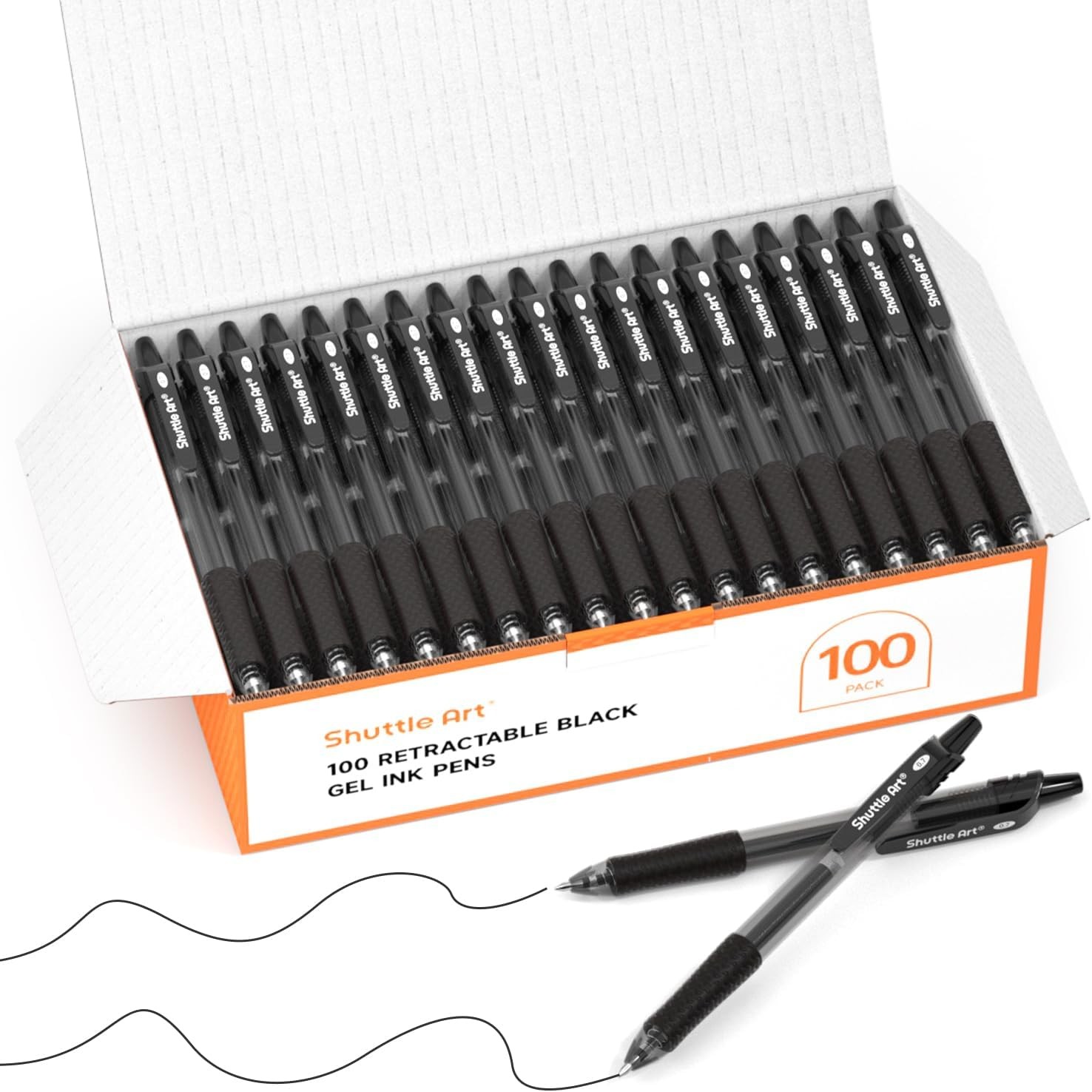 Shuttle Art Black Gel Pens, 100 Pack Retractable 1 Count (Pack of 100),