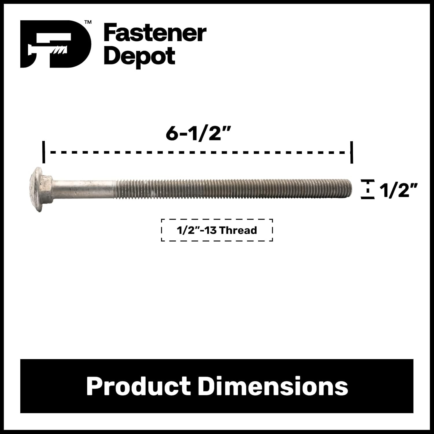 1/2”-13 x 6-1/2” Hot Dipped Galvanized Carriage Bolt Kit w/ Nuts & Washers (25x)