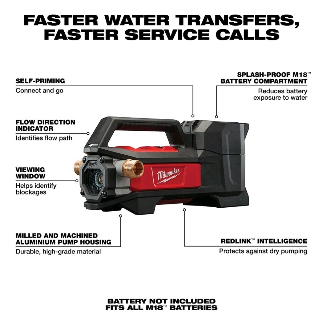 Milwaukee 2771-20 M18 18V Cordless Li-Ion Water Transfer Pump – Bare Tool