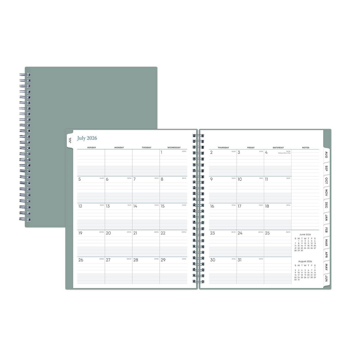 Blue Sky 7″x9″ 2026-2027 Hybrid Work Planner Solid Clary Sage Safety Wirebound
