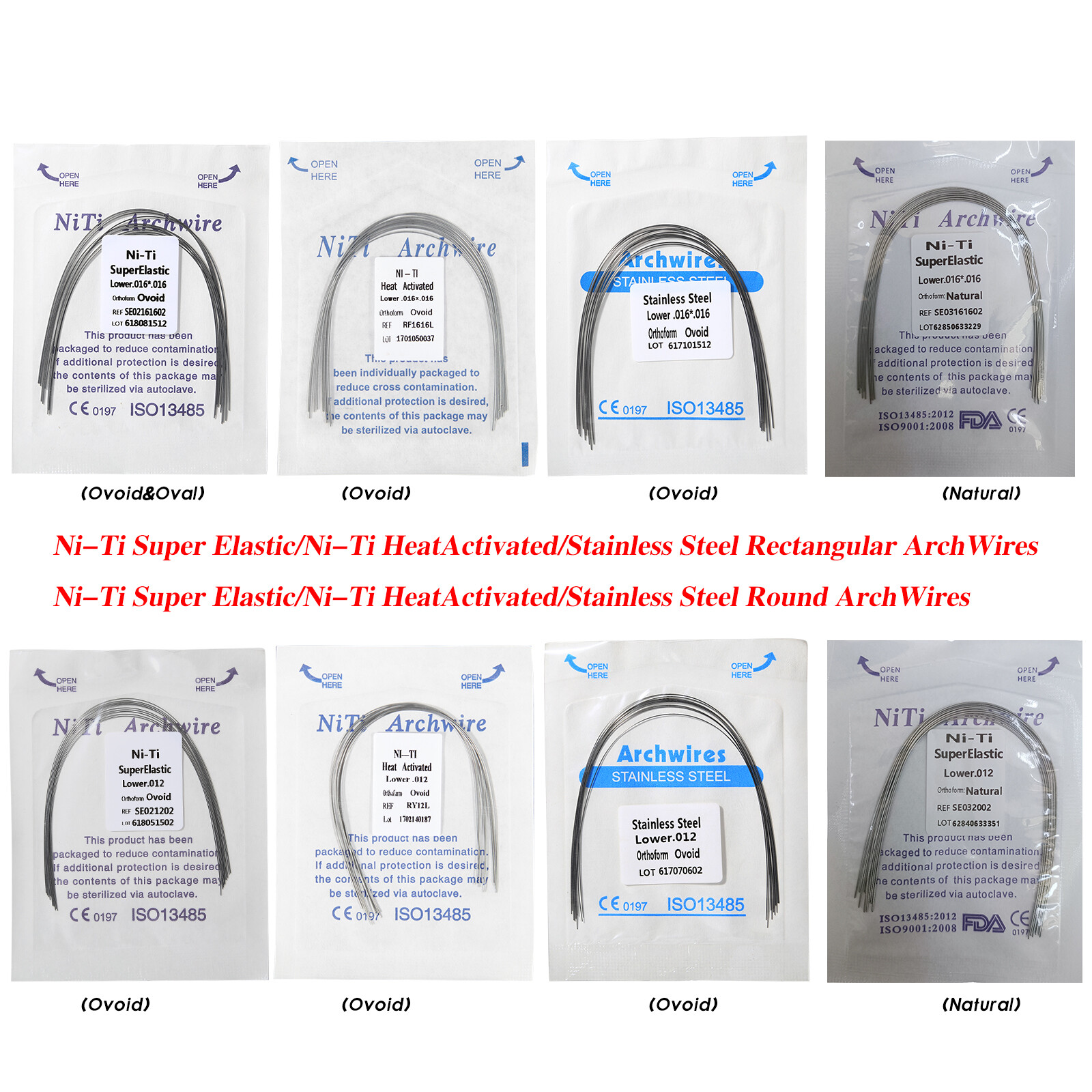 Orthodontic Arch Wire Heat Activated /Niti/Stainless Steel Ovoid/Natural form