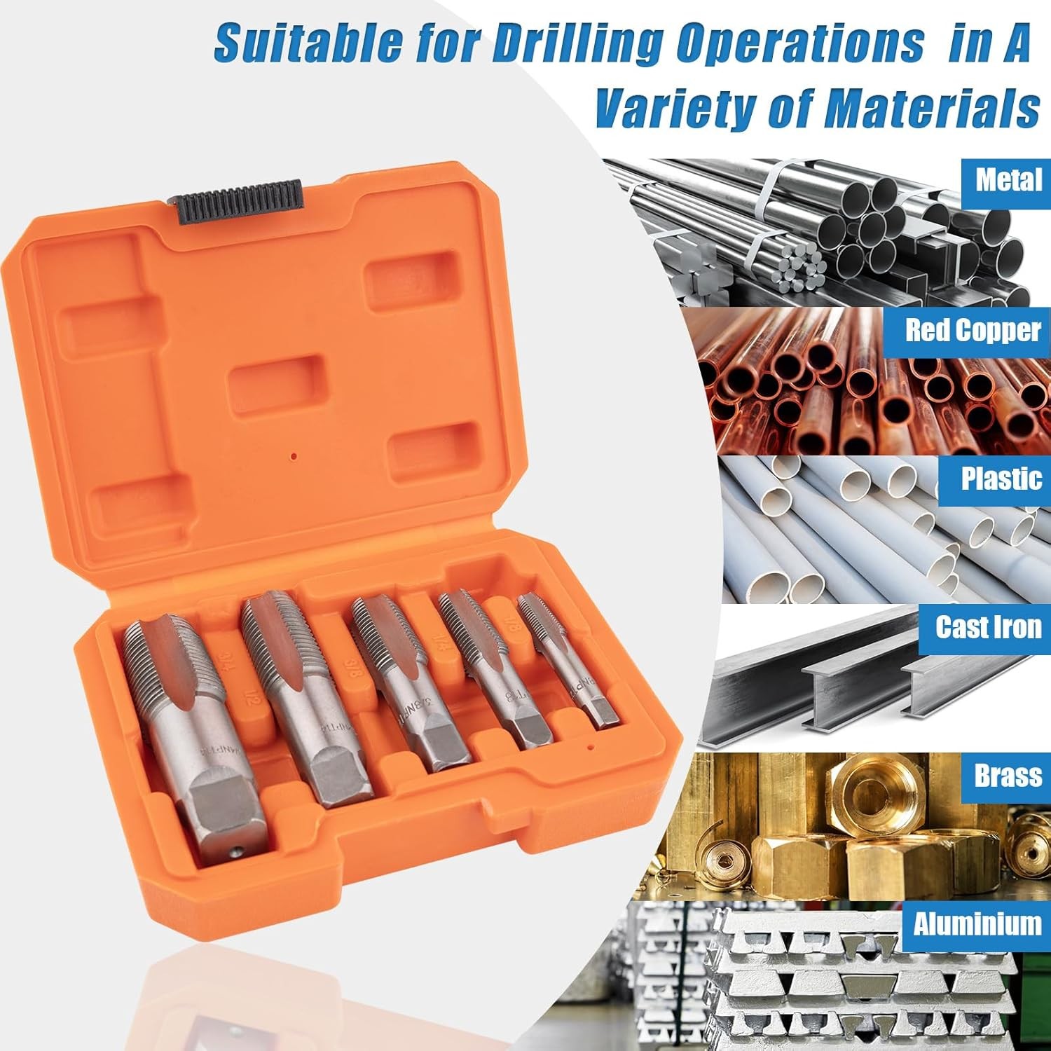 5-Piece NPT Pipe Tap Set, NPT Tap and Die Set with 1/8″, 1/4″, 3/8″, 1/2″ and