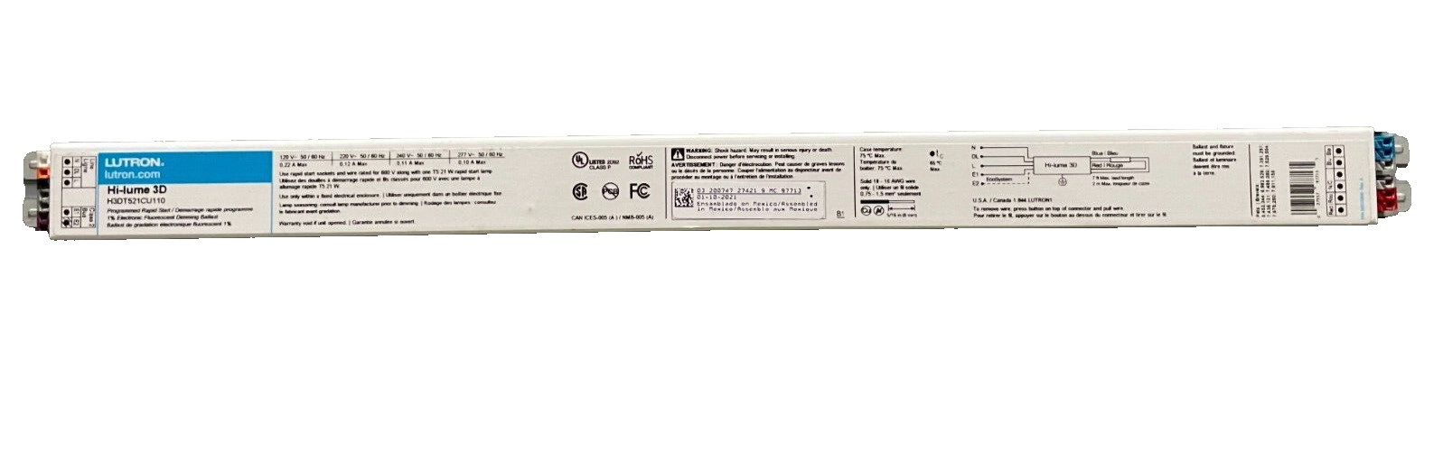 New Lutron H3DT521CU110 Electronic Dimming Ballast, Fluorescent, T5, 1-Lamp, 21W