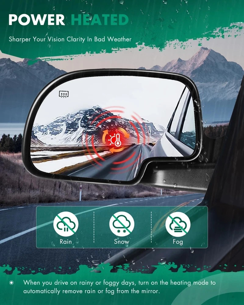 Chrome Power Heated Manual Folding Mirrors for 1999-2002 Sierra Yukon Silverado