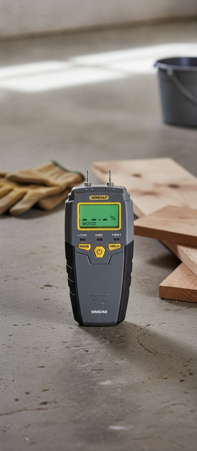 Digital Moisture Meter, MMD4E, Pin Type, Backlit LCD, Gray, Water Leak Detector