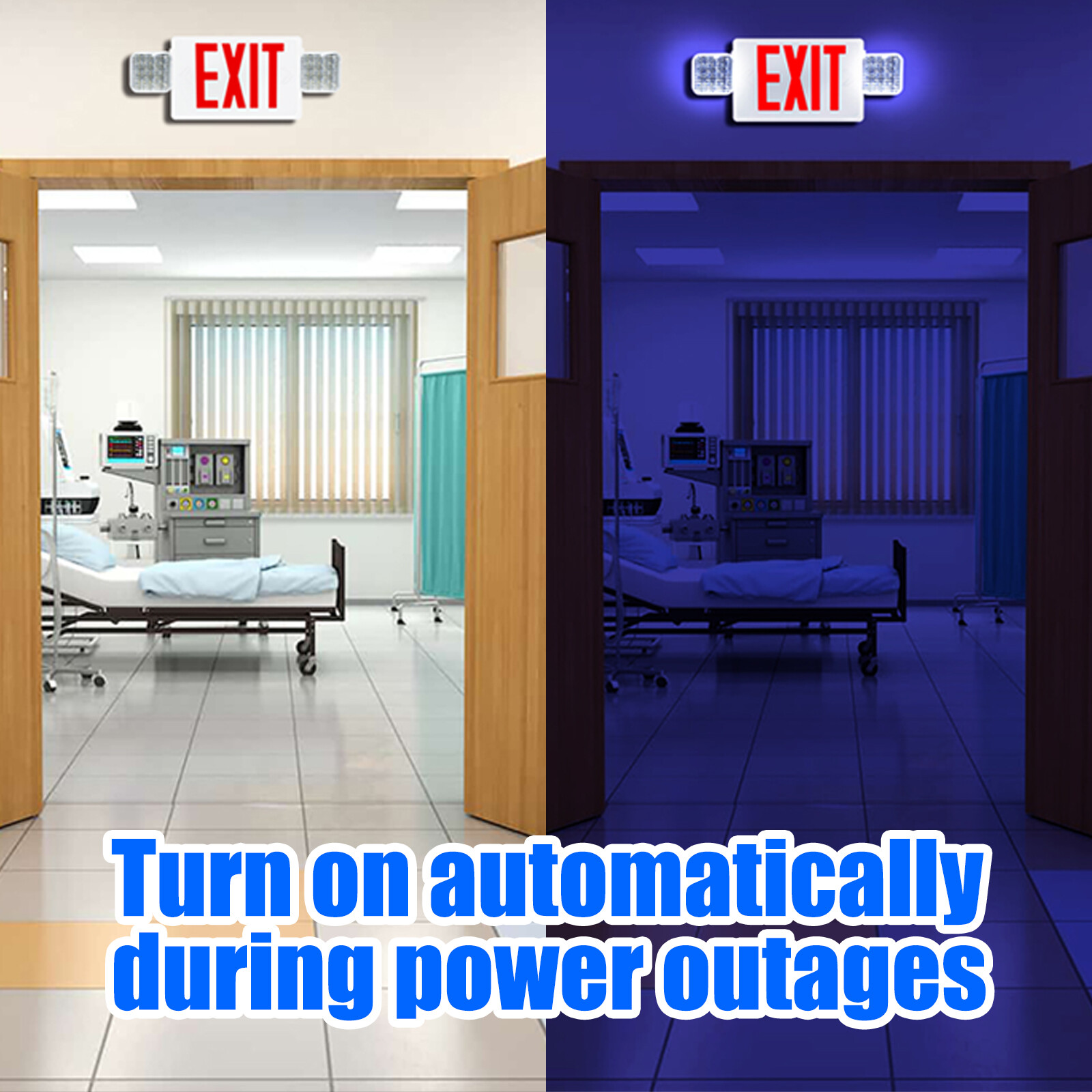 Exit Sign with Emergency Lights, Two LED Adjustable Head Emergency Exit Lights