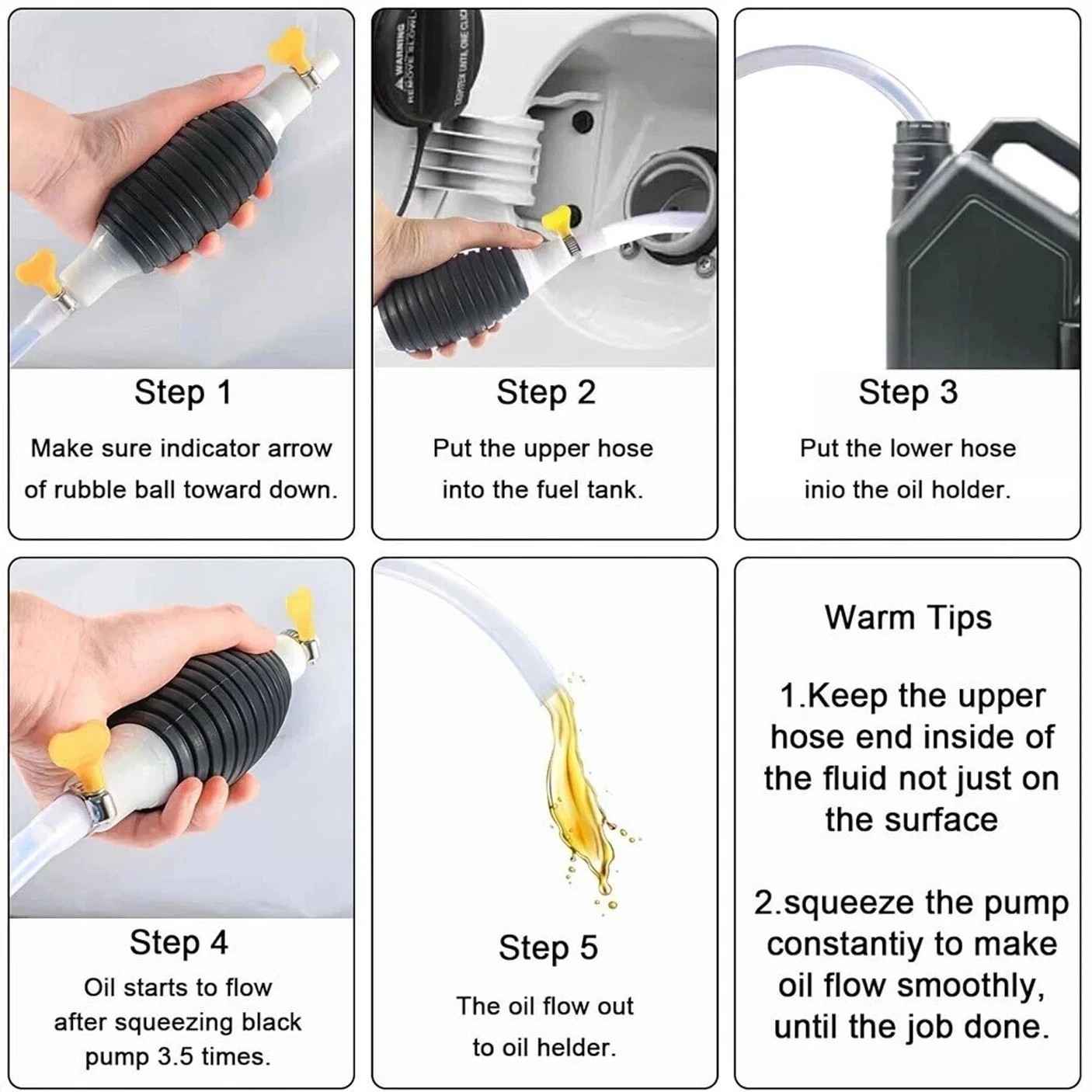 Double Suction Hand Pump Manual Fuel Transfer Gas Siphon Oil Water Extractor