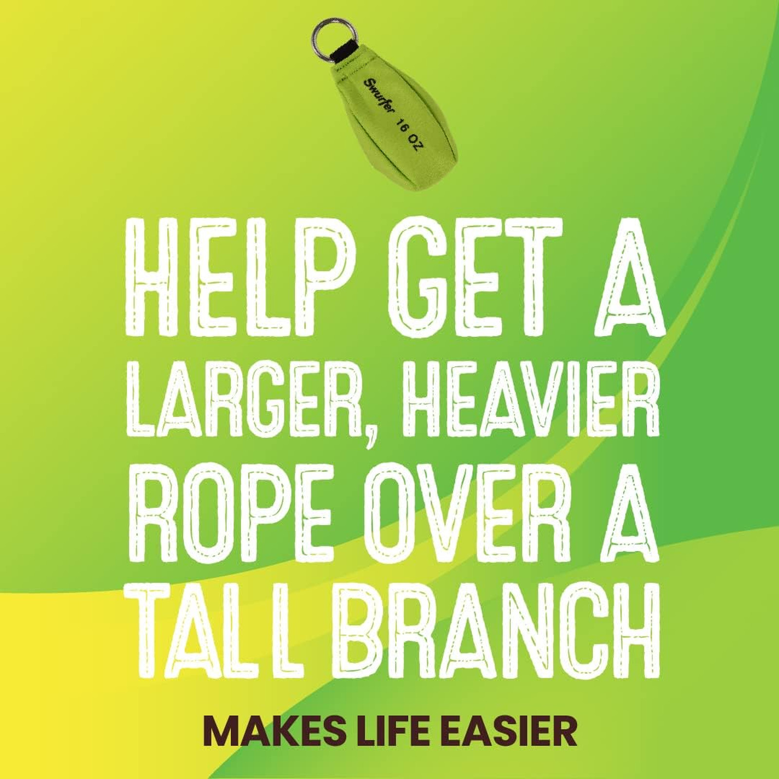 Swurfer 16 Oz Arborist Throw Weight Bag Rope Launcher, and 150′ 1/8″ Arborist