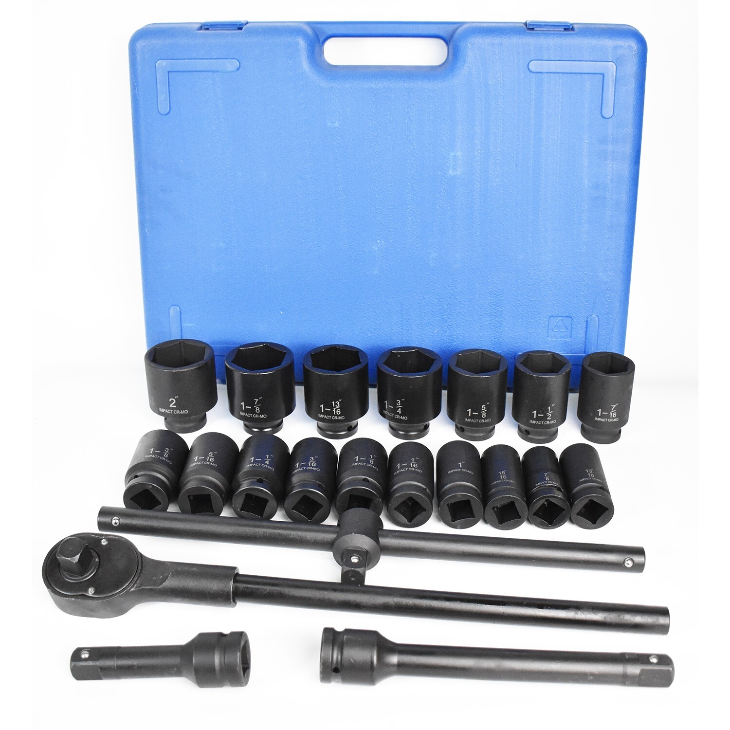 22Pcs Impact Socket Set 3/4″ Drive Deep SAE Cr-Mo Extension Bar Sliding T-Bar