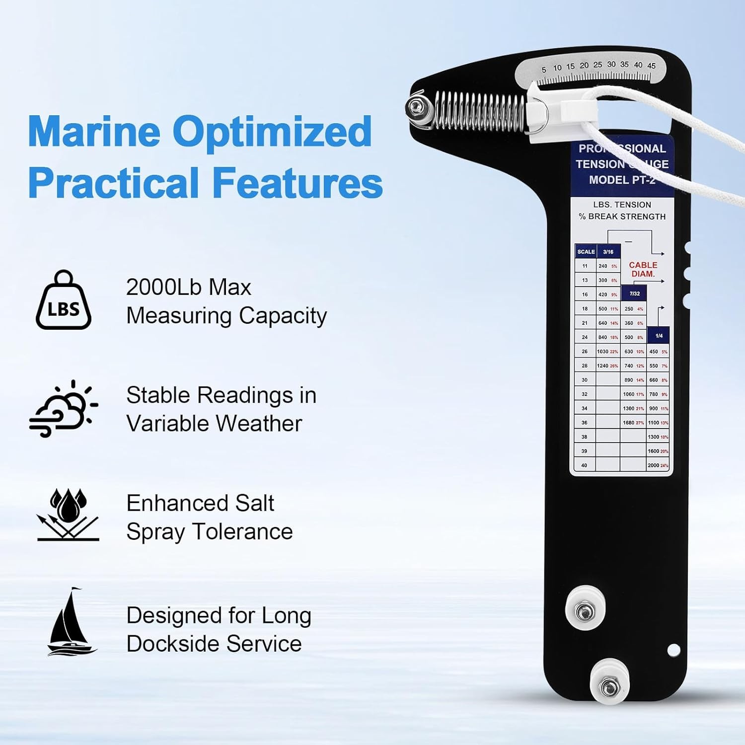 PT-2 Sailboat Rigging Tension Gauge, Professional Hands-Free Force Gauge, New