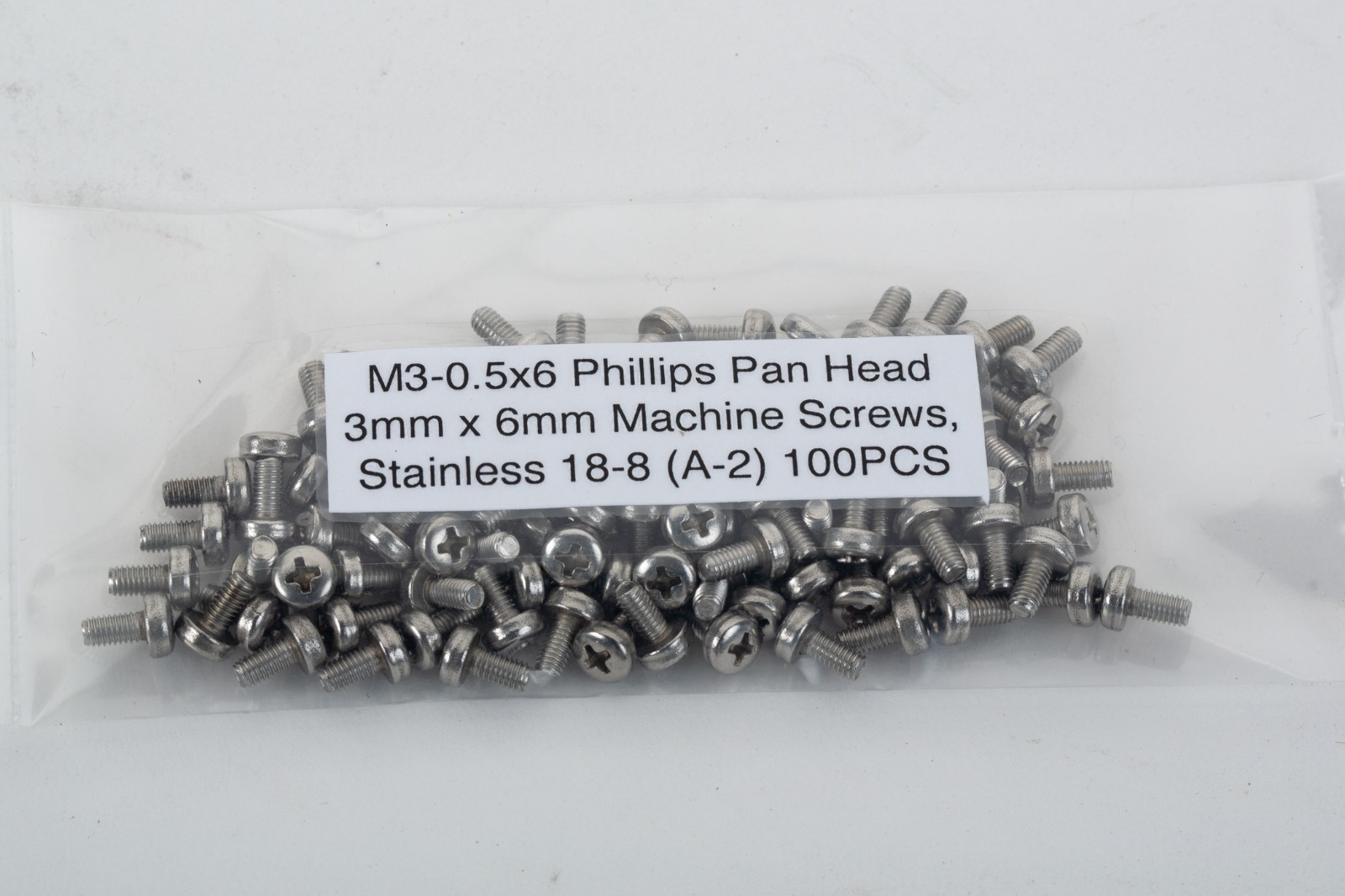M3-0.5×6 Phillips Pan Head 3mm x 6mm Machine Screws, Stainless 18-8 (A-2) 100PCS