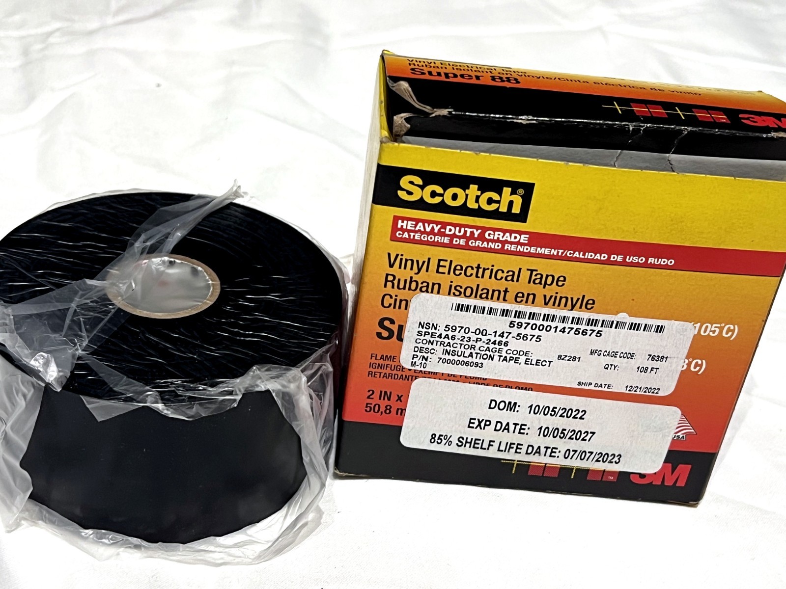 3M Scotch Super 88 Vinyl Electrical Tape 2″ x 108ft Heavy Duty Military Surplus