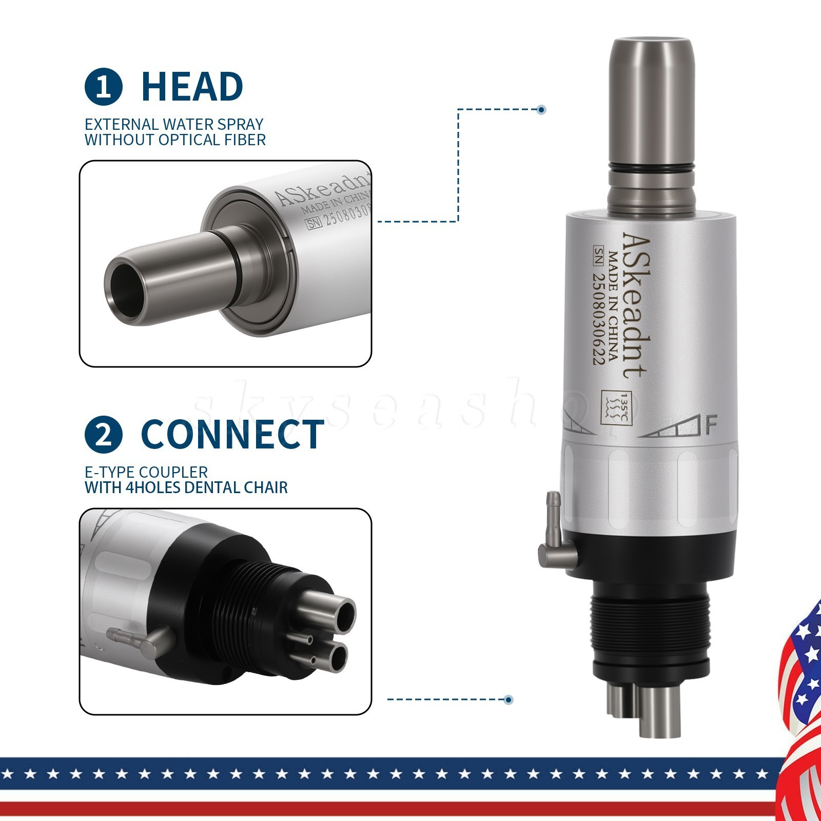 ASkeadnt Dental slow low Speed Handpiece Air Motor 4 Holes E-Type Connector FX