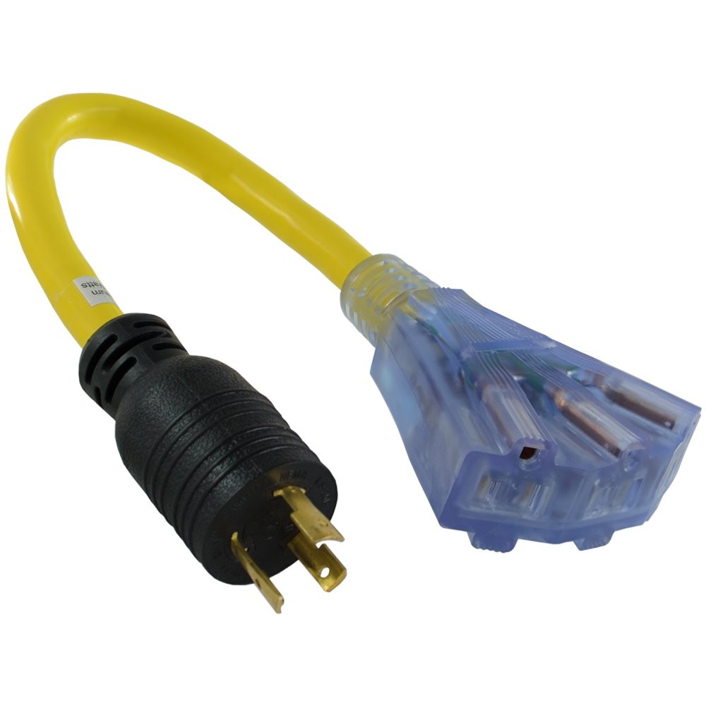 Conntek 1.5ft 20-Amp STW 12/3 Tri-Outlet Cord L5-20P to 3×5-15R