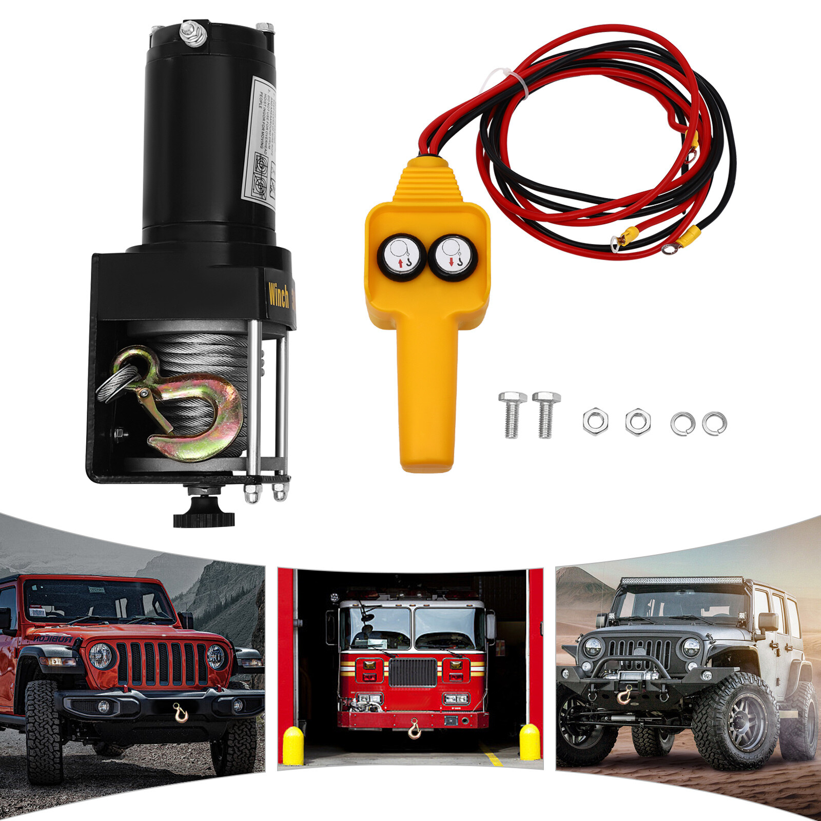 DC12V Electric Winch,3000 lbs Electric Winch Kit,Electric Winch w/ Wired Control