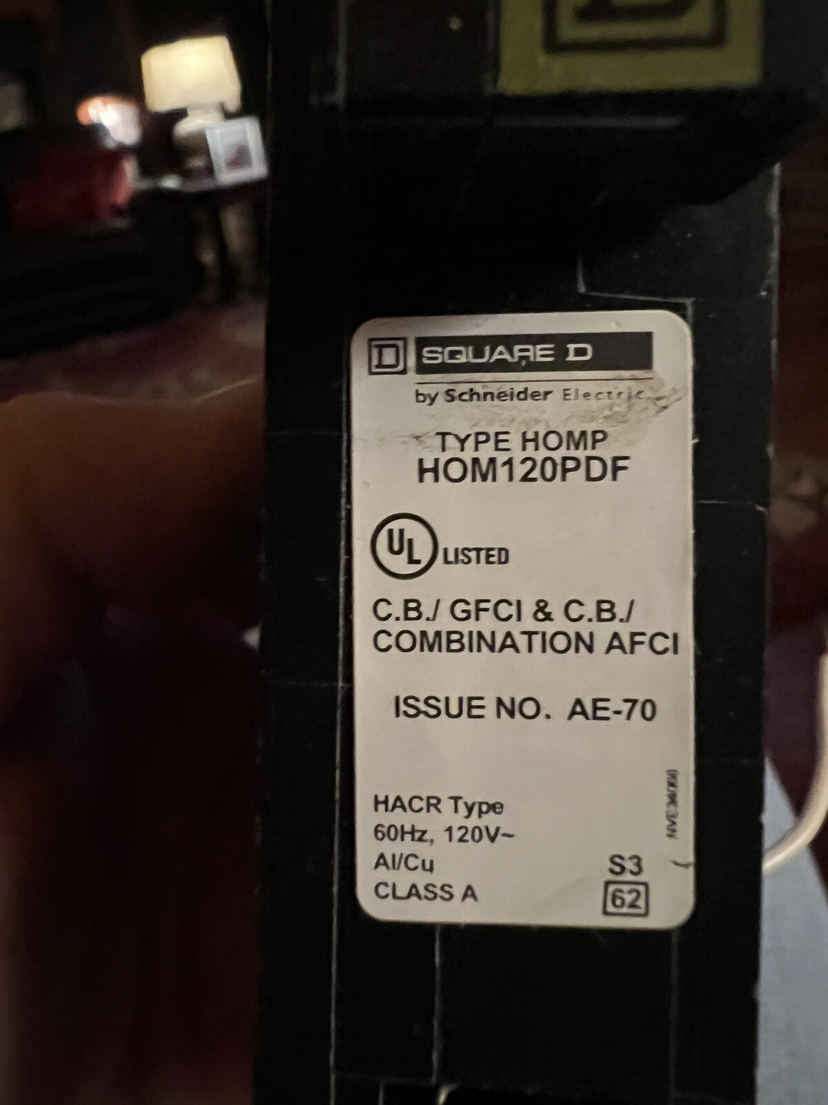 Square D HOM120PDF 120V 20A Single-Pole Circuit Breaker