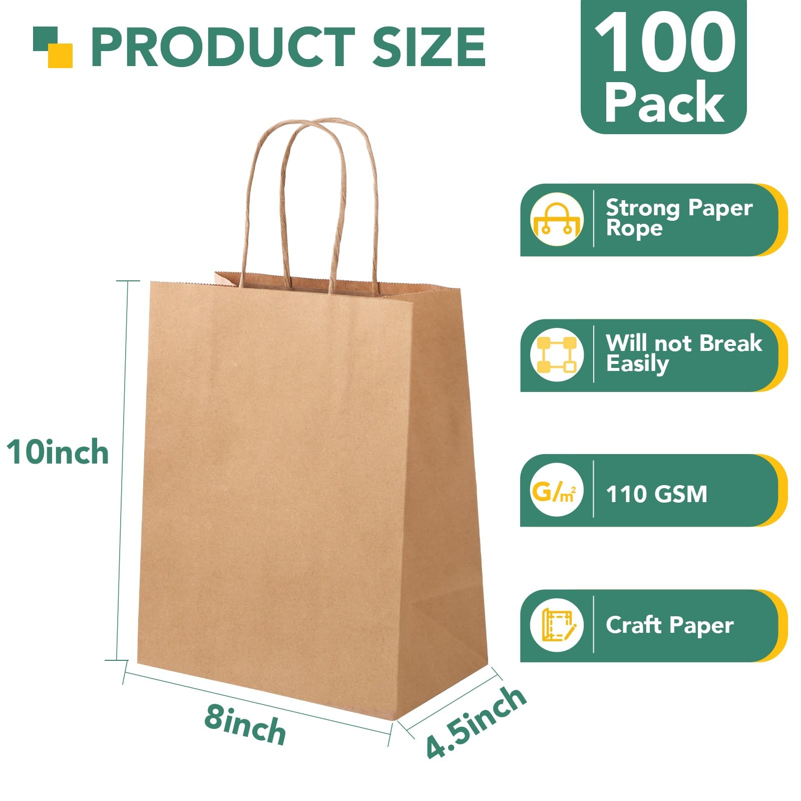 XPCARE 100Pack Brown Paper Bags 8×4.5×10 Inch, 1 Count (Pack of 100),