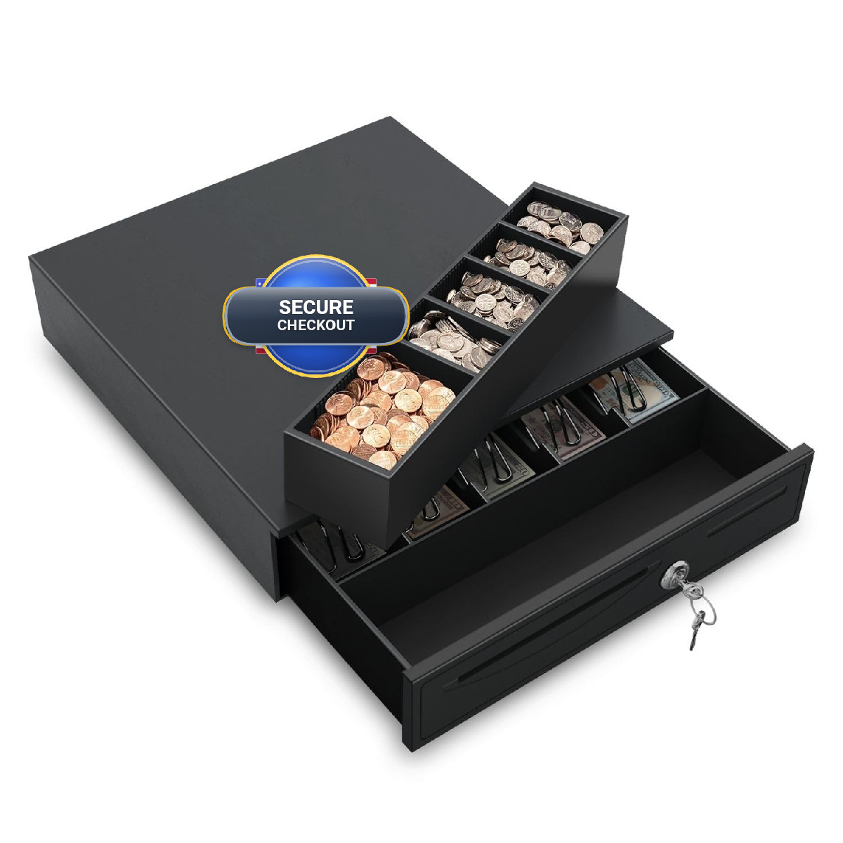 Flexzion Cash Drawer For – 16 Inch Metal Register Rj11/Rj12 Pos Cable 5