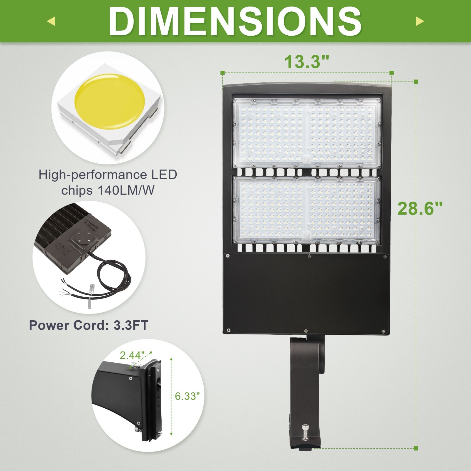 300W LED Shoebox Lights,1000W MH/HPS Equiv. Parking Lot Light Direct Arms Mount