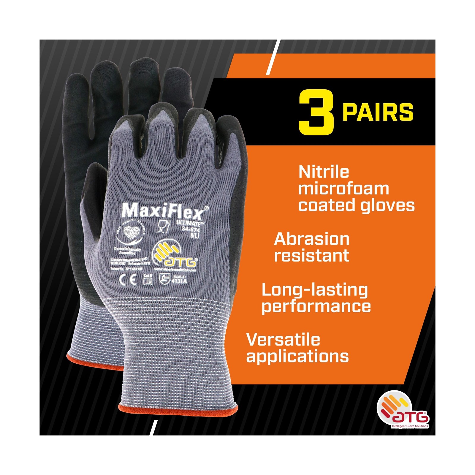 ATG MaxiFlex PIP 34-874/M MaxiFlex Ultimate, Foam Nitrile Palm Coated Gloves,…