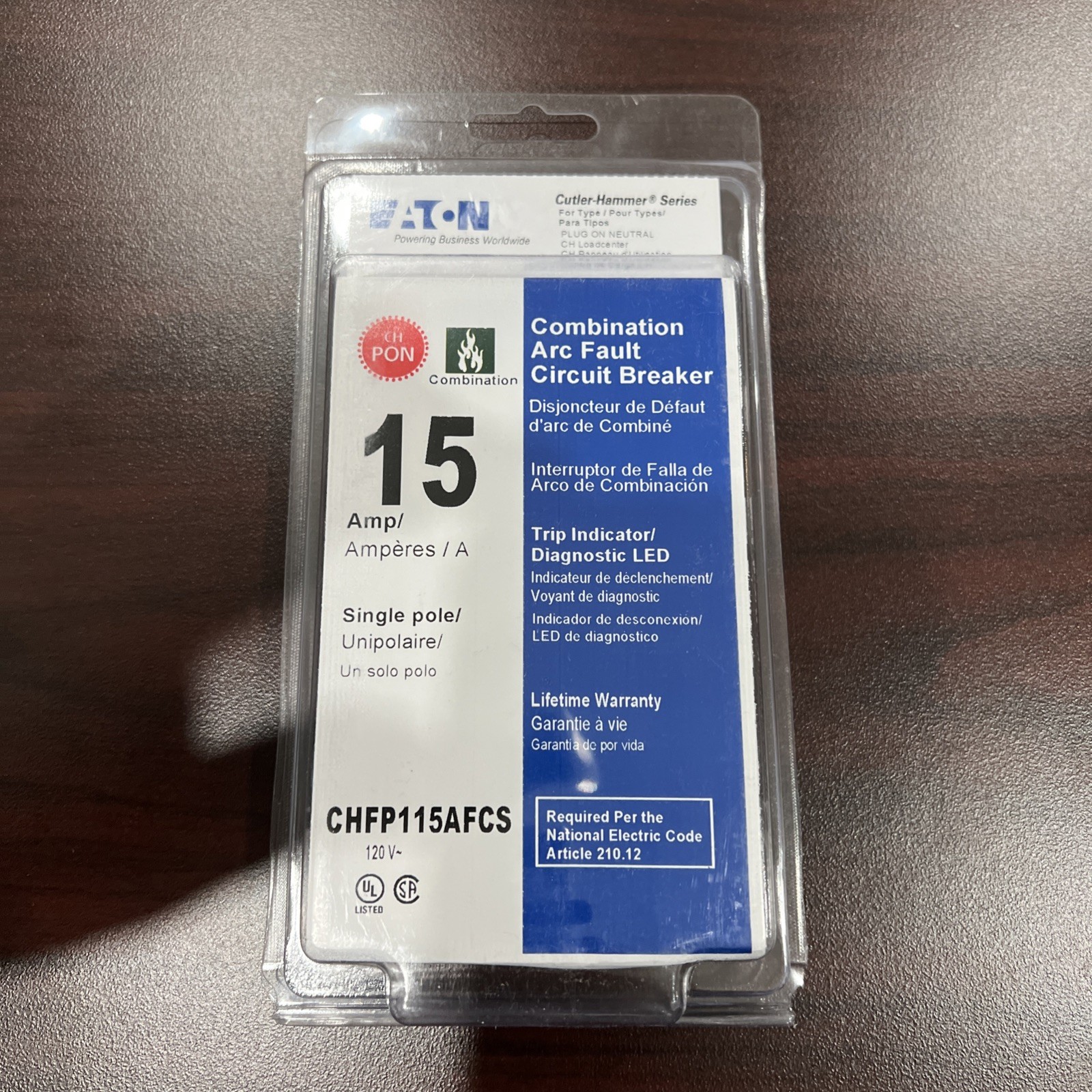 Eaton Arc Fault Circuit Breaker 15 Amps CHFP115AFCS