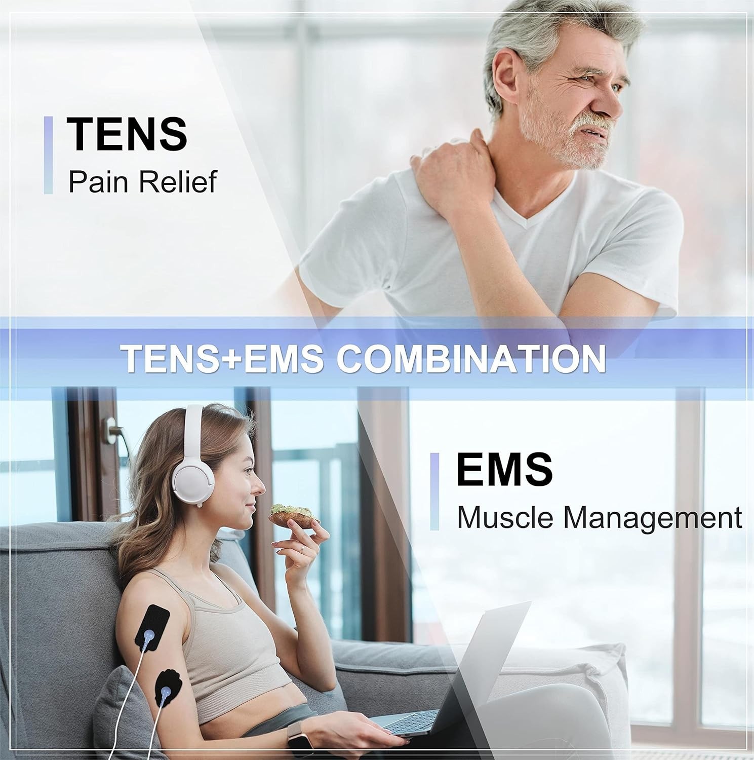 TENS/EMS Unit Muscle Stimulator for Pain Relief 24 Modes 20 Level Intensity