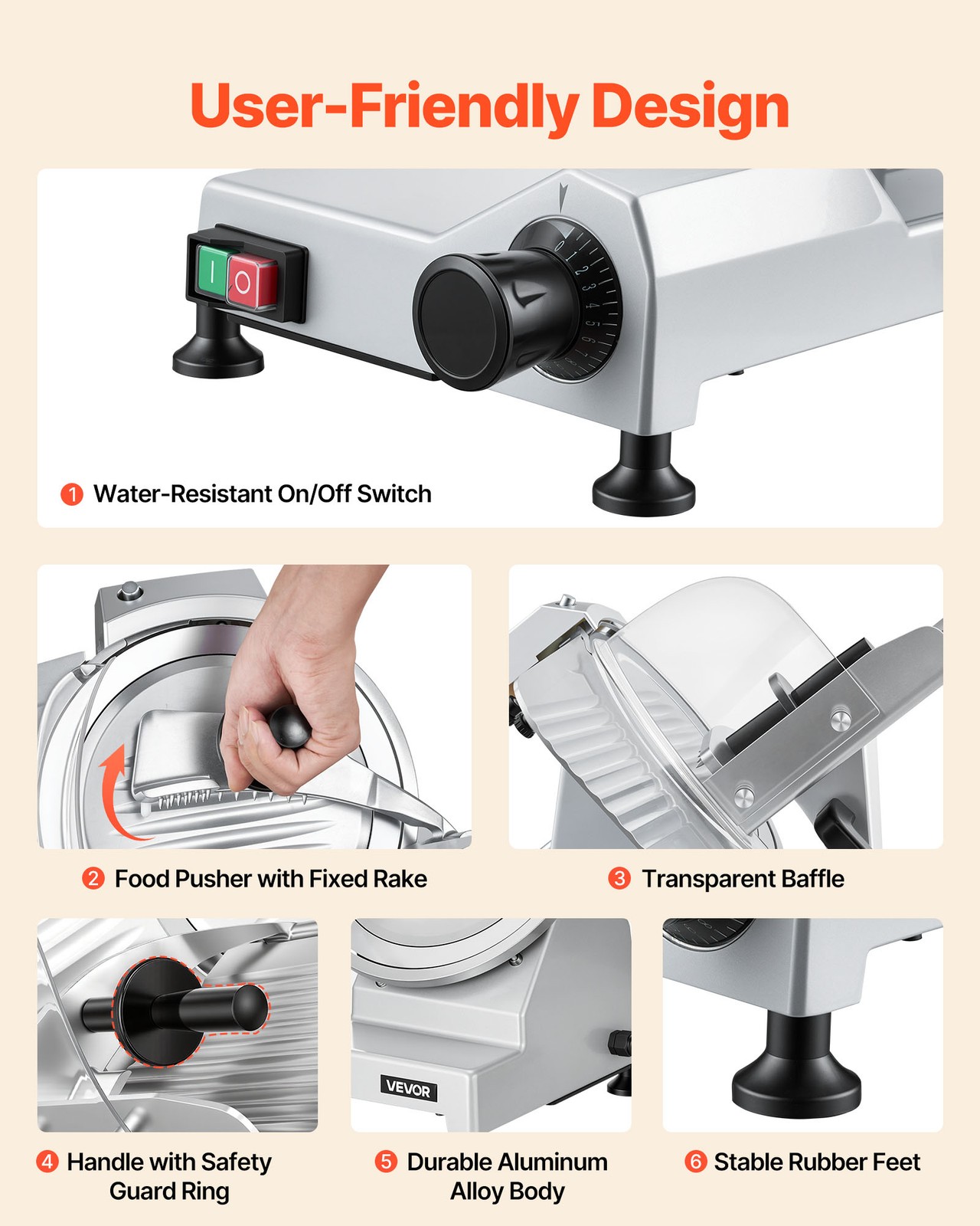 VEVOR Commercial Meat Slicer 240W Electric Deli Food Slicer with 10-inch Blade