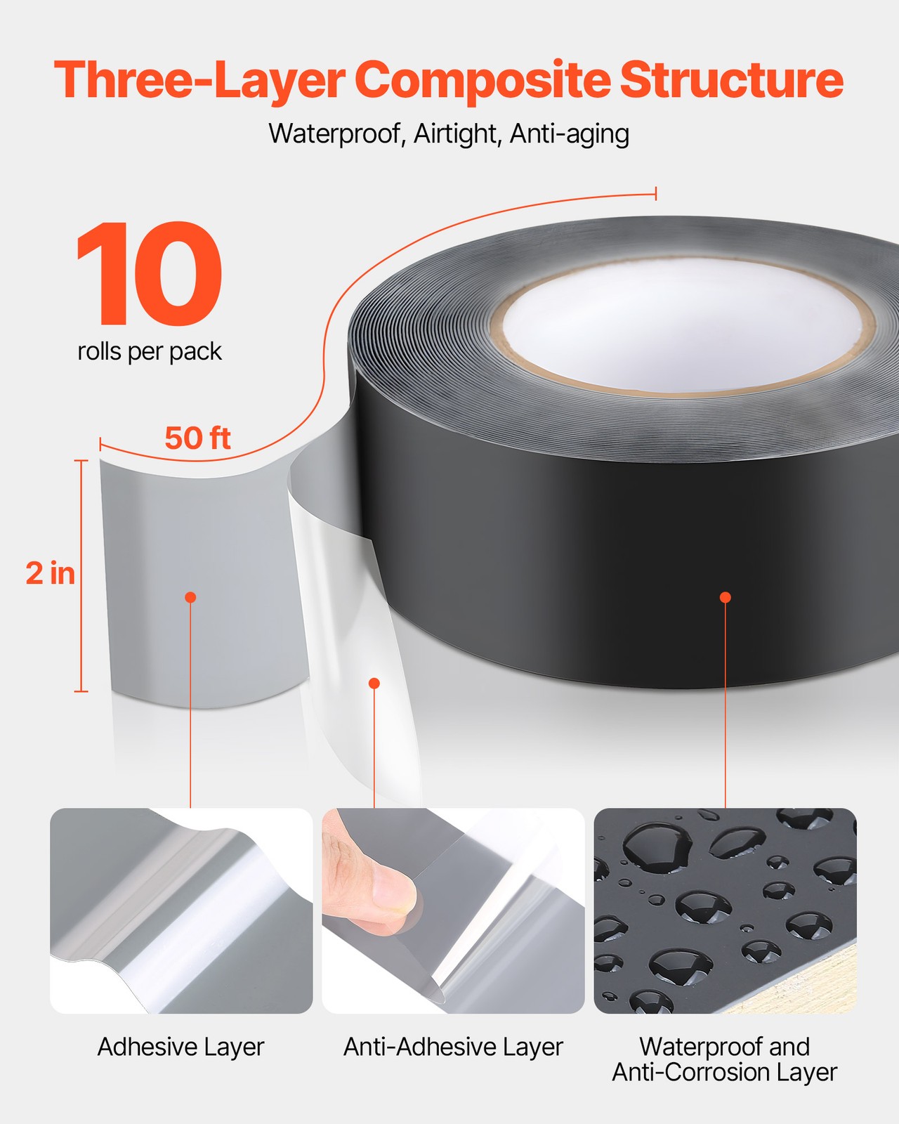 VEVOR Deck Joist Tape Waterproof Flashing Butyl Joist Tape 2 inch x 50 ft 10 Pcs