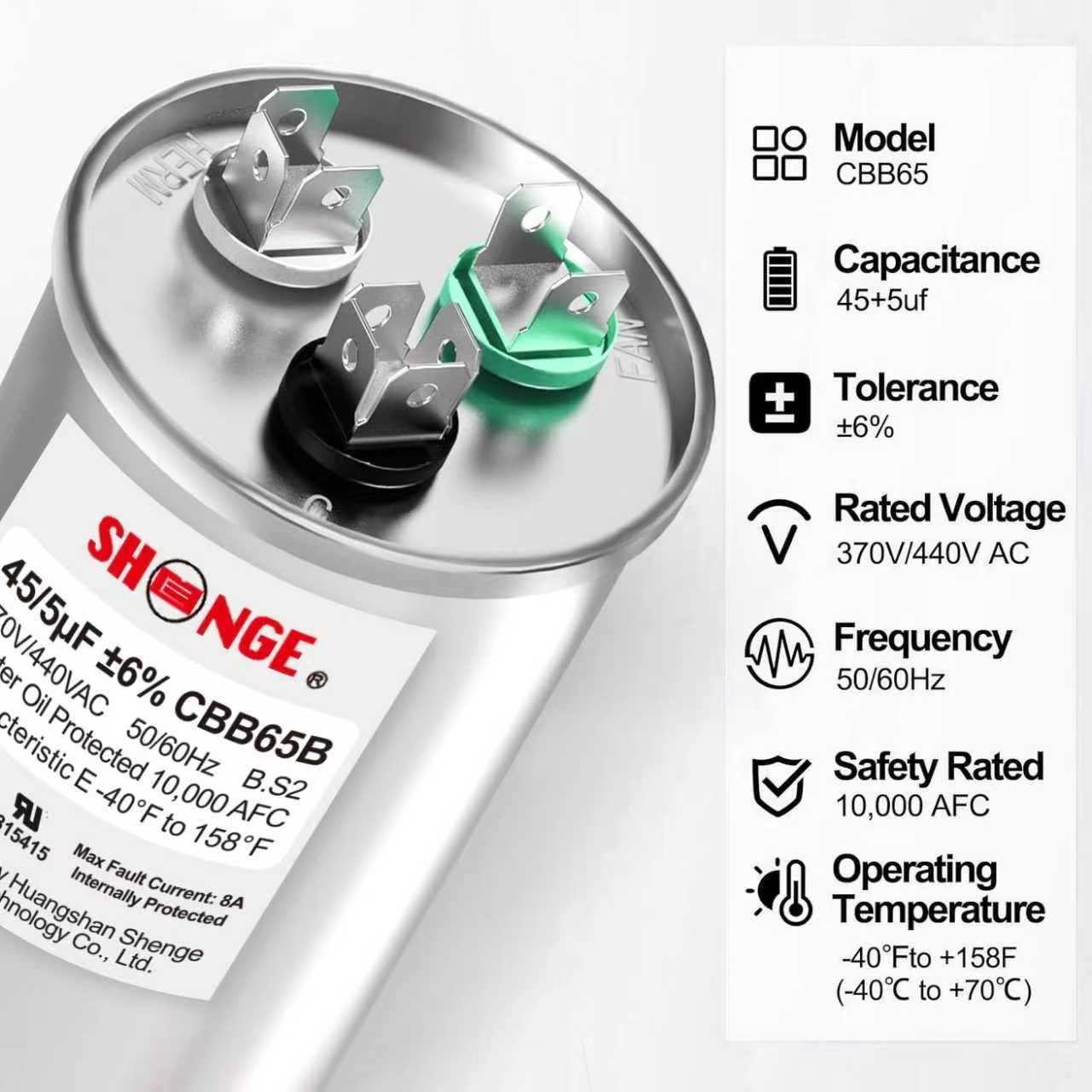 45+5uF 45/5 MFD ±6% 370V/440V CBB65B AC Capacitor, Dual Run Round Capacitor…