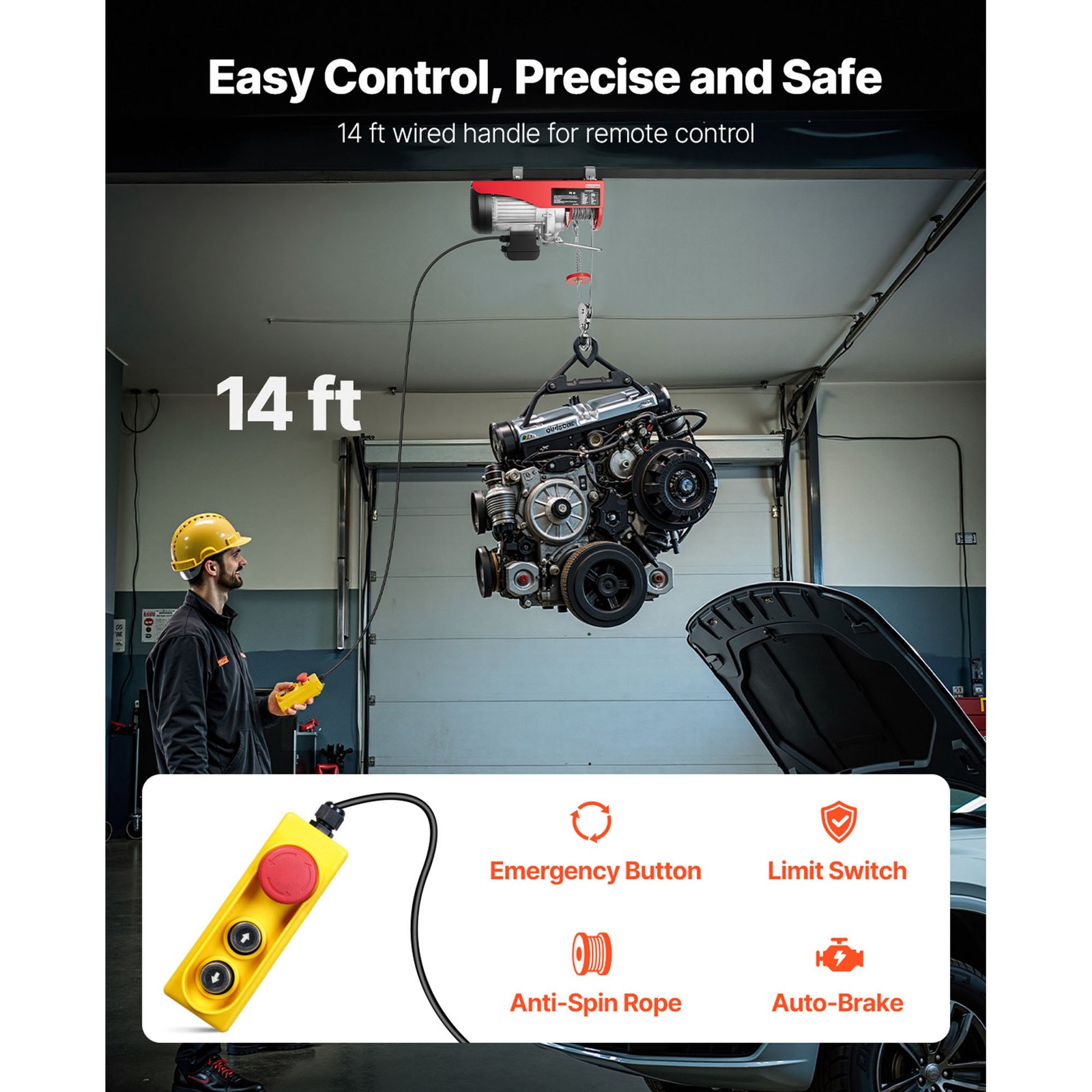 Uimoso Electric Hoist 1760lbs Crane Winch with Wired Remote Control 1450W 110V
