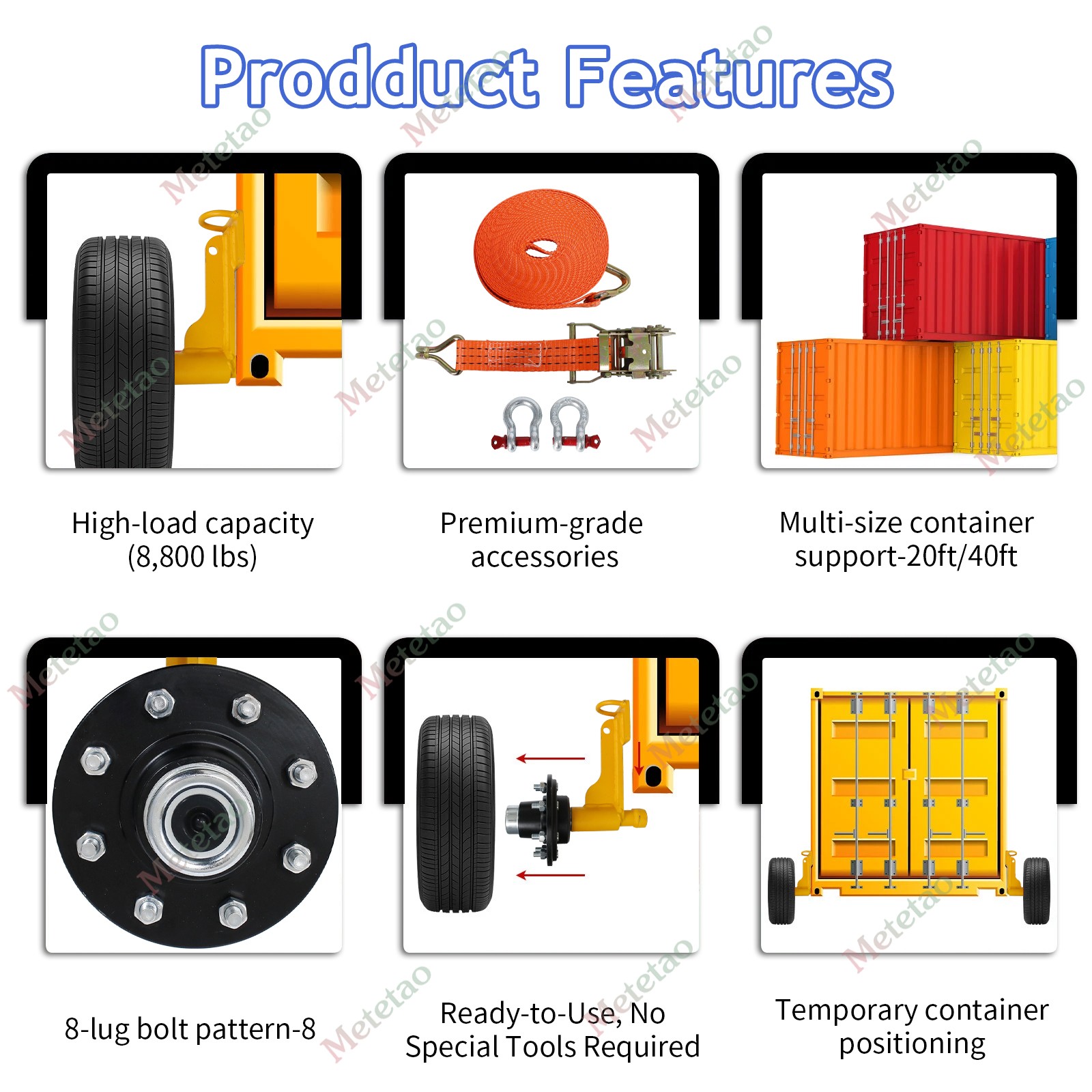 2Pack Shipping Container Wheels 8×6.5 Lug Wheels Kit with Ratchet Strap US