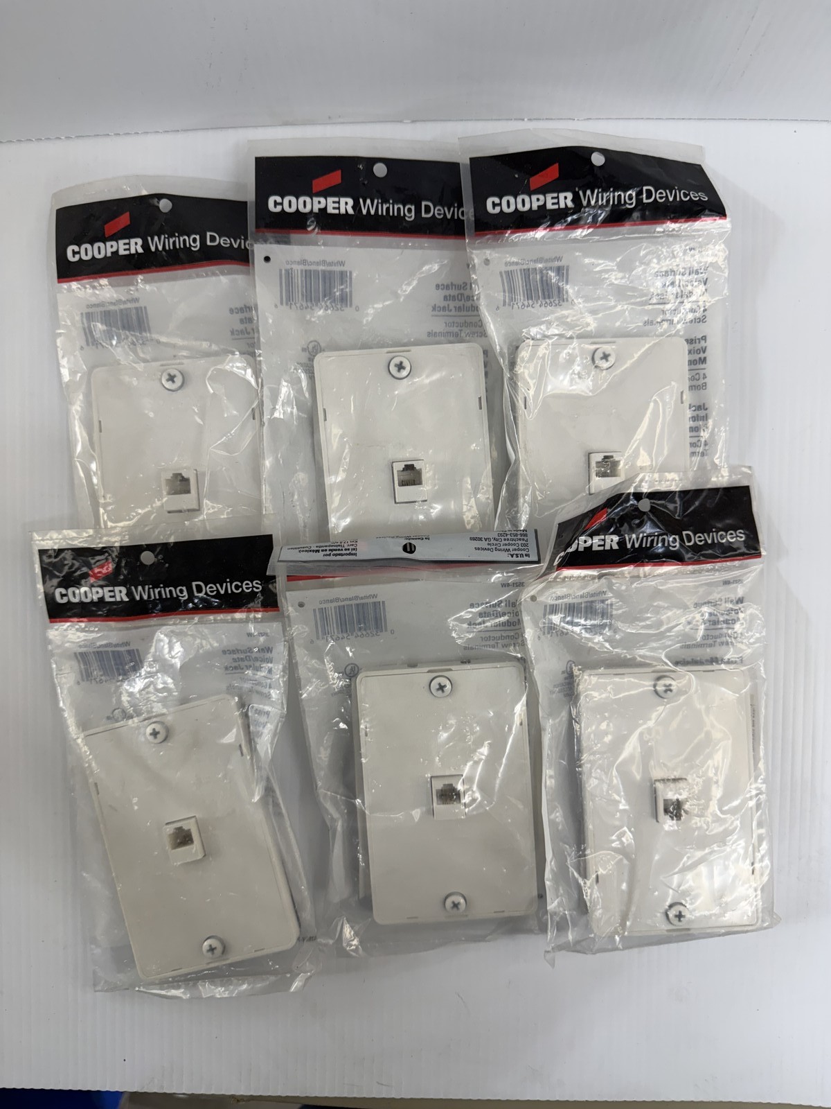 Cooper Wiring Wall Surface Voice/Data Modular Jack 3521-4W Lot of 6