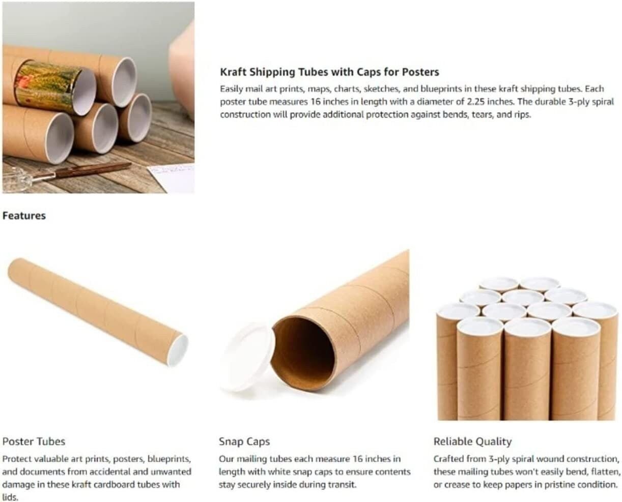 50 – 2″ x 15″ Round Cardboard Shipping Mailing Tube Tubes With End Caps
