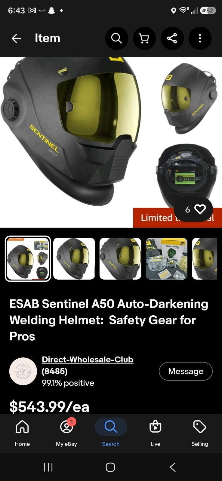 ESAB Sentinel A50 Auto-Darkening Welding Helmet Black, Grind Mode, 4 Sensors