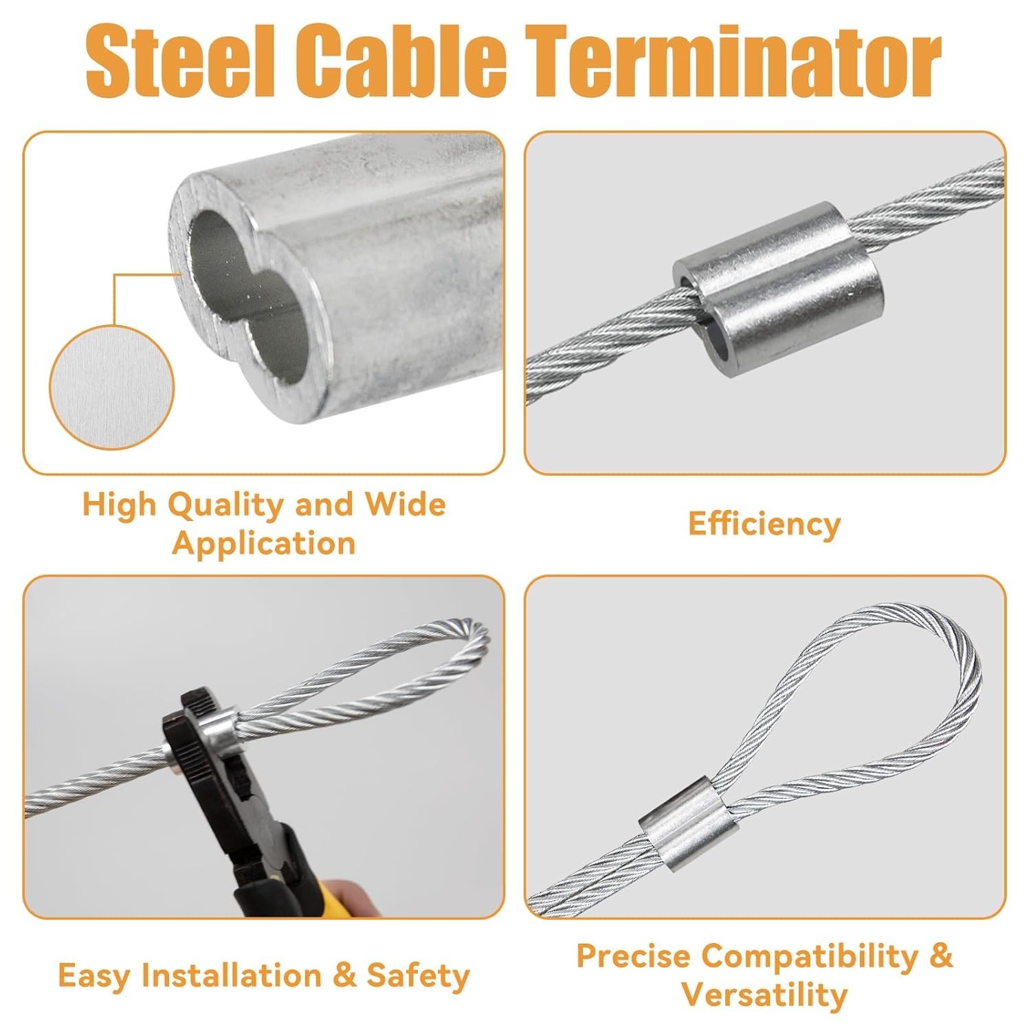 100PCS Aluminum Crimping Loop Sleeves 3mm Ferrules for 1/8 Wire Rope Cable
