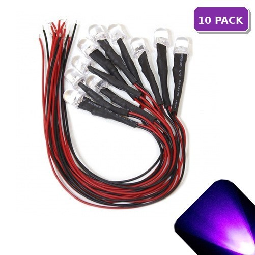 10 x Pre Wired 12v 10mm UV Purple LEDs Prewired 12 volt LED 11v 13v 14v 15v Fish