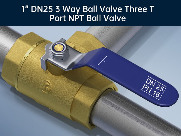 G1″ 3 Way Ball Valve Three T Port Brass Female Type For Water Oil And Gas US