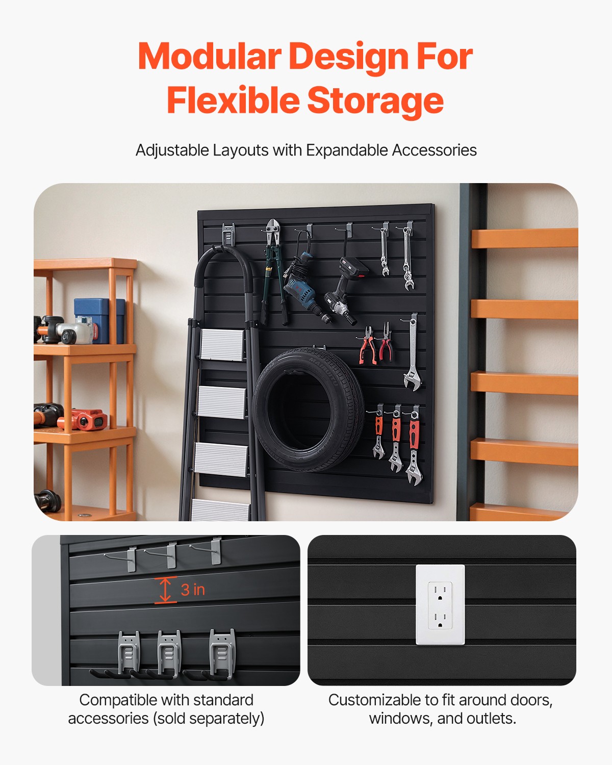 4 x 4 ft Slat Wall Paneling PVC Black Garage Slatwall with Modular Design